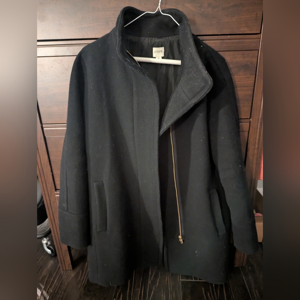 Jcrew black wool cocoon coat size 4